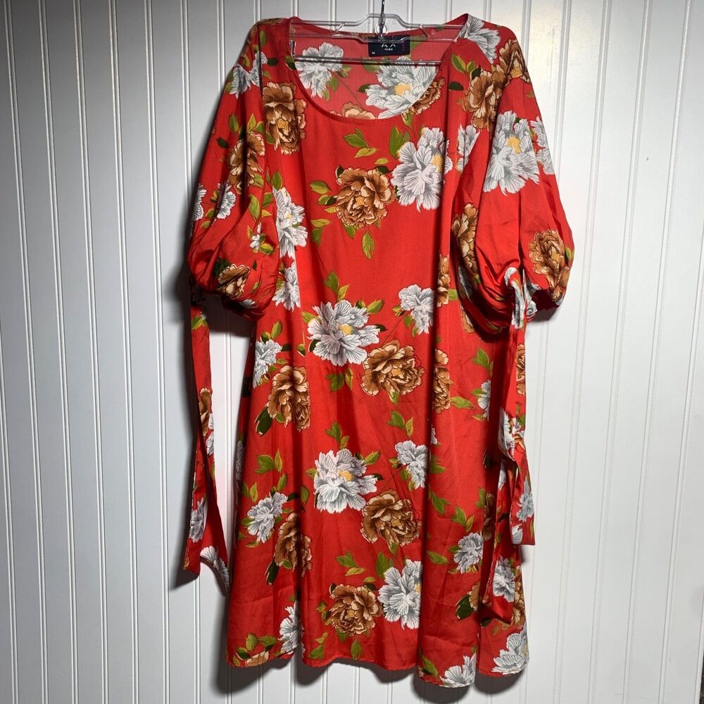 AX Paris Women's Size 20 Plus Red Floral Print Tie Front Shift Dress